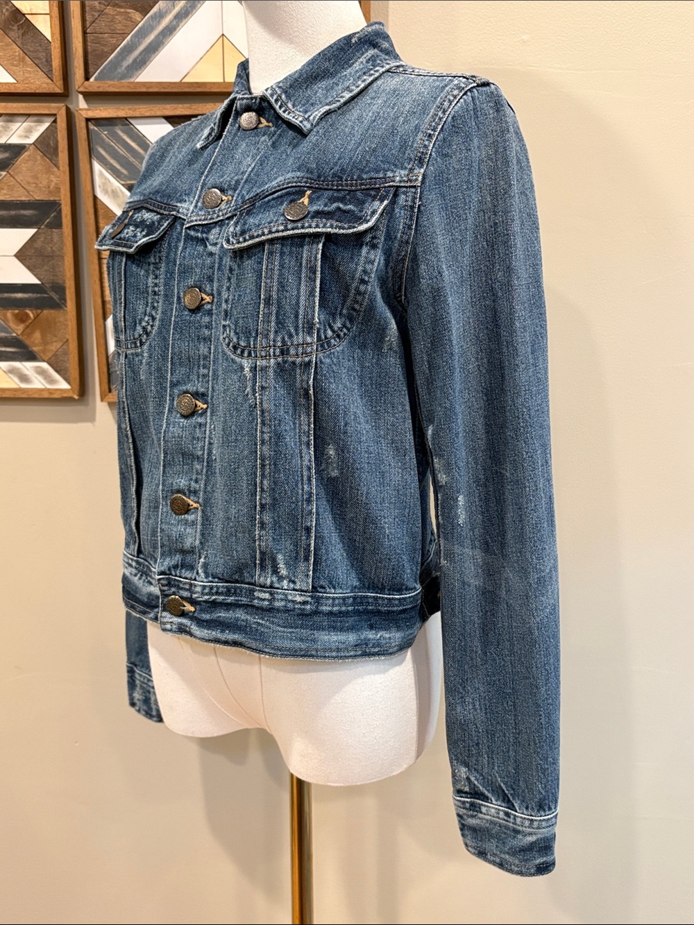 Vintage Ralph Lauren Sport 90s Distressed Denim Trucker Jacket size Small - Picture 3 of 13